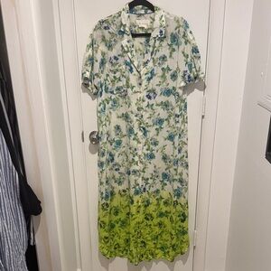 Anthropologie Floral Green and Blue Women's Dress